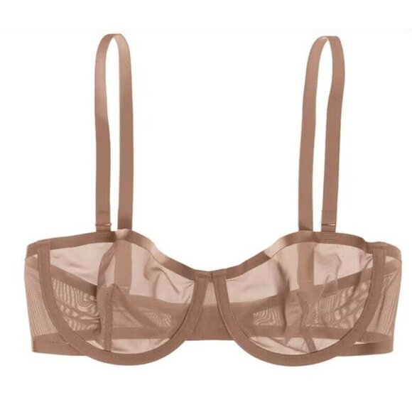 NWOT CUUP 38E The Balconette Mesh Beige Sheer Underwire Bra 124258